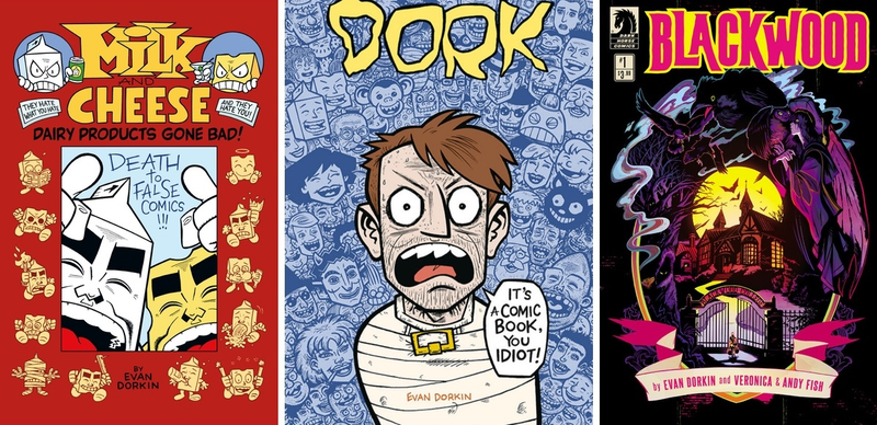 Covers for three of Evan Dorkin’s projects.